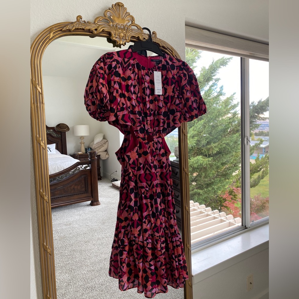 NWT French connection felicity pink/black cotton cut out dress